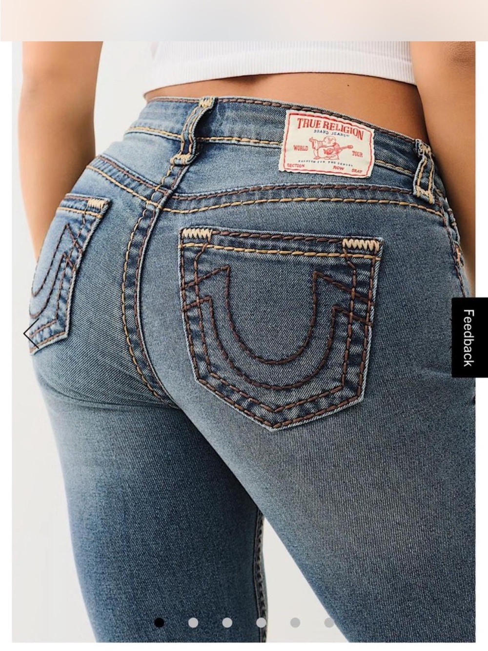 True Religion Women's Light Blue Skinny Jeans with Signature Pocket Stitching